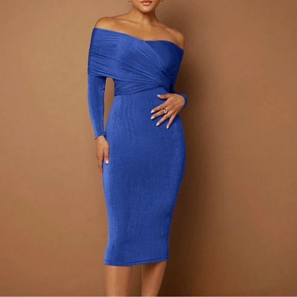 SHEIN Dresses & Skirts - Blue off shoulder Midi bodycon